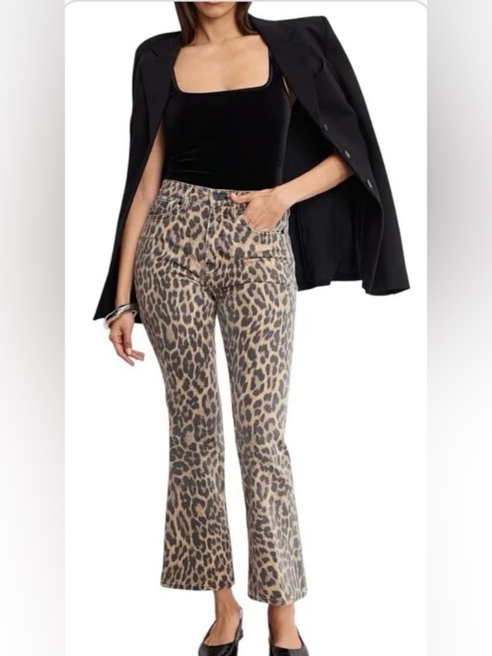 Good American High Rise Leopard Print Kick Flare Jeans - 8 / 29 Like New! - Picture 6 of 10